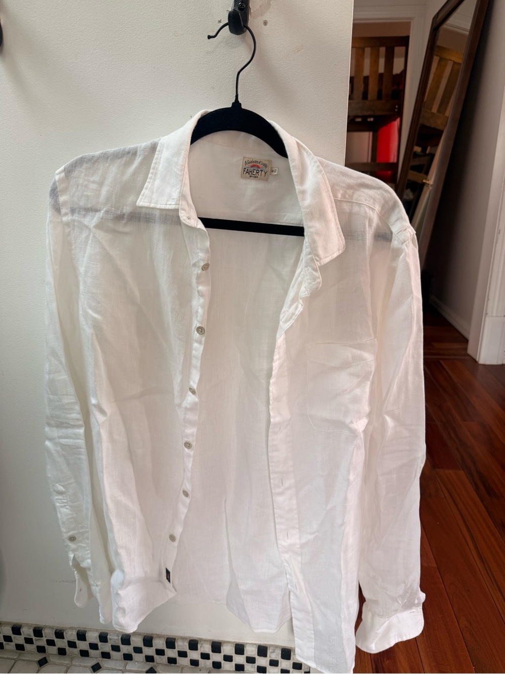 Faherty White Men's Linen Button-Down Shirt